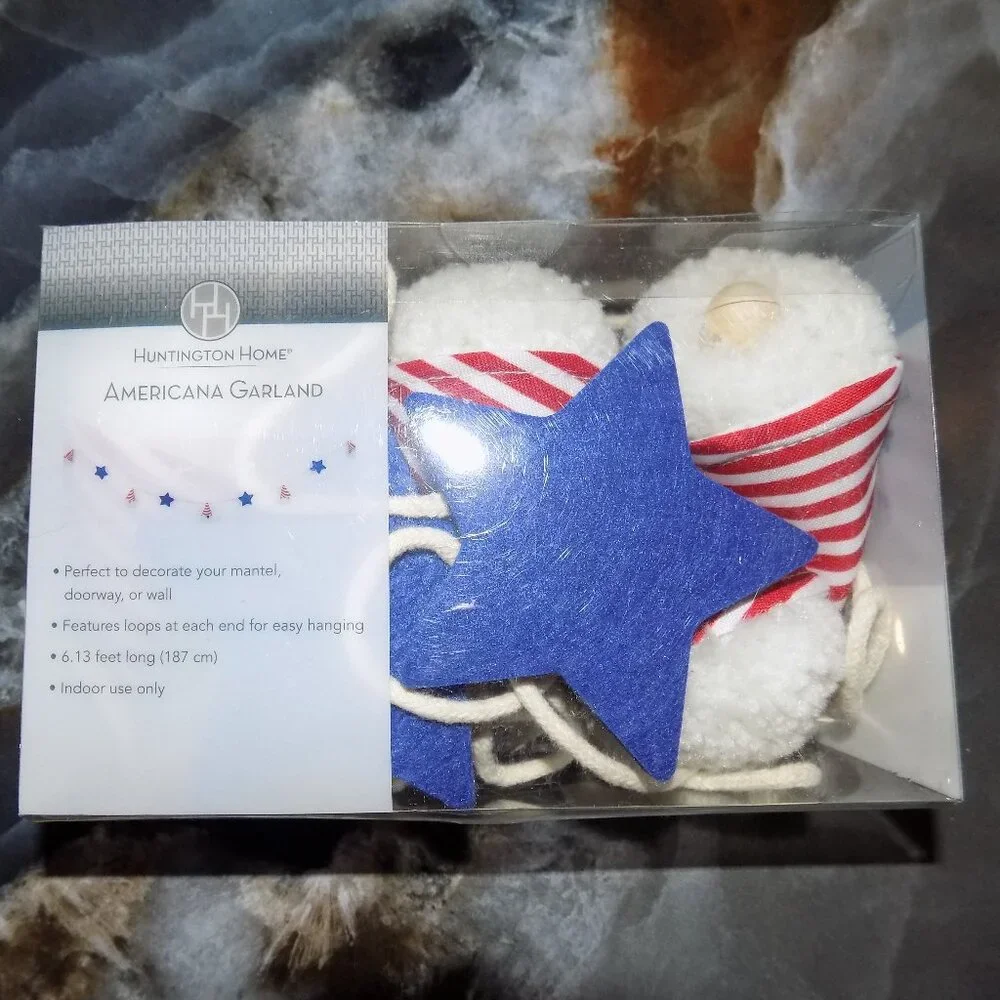 Huntington Home Americana Red/White/Blue Gnome Garland NEW